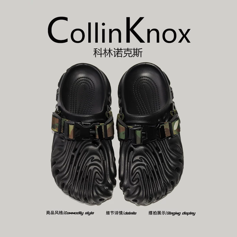 【Phong cách đường phố đa năng】CollinKnox 2026 Dép xỏ ngón cá tính màu đen dành cho nam giới mùa hè mới có mũi kín.