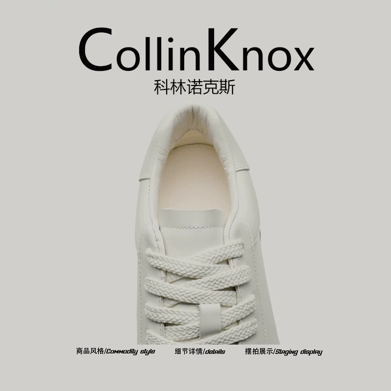 [Da thật cao cấp] Giày thường ngày mới mùa xuân CollinKnox 2026 dành cho nam, giày trắng tăng chiều cao thương hiệu thời thượng
