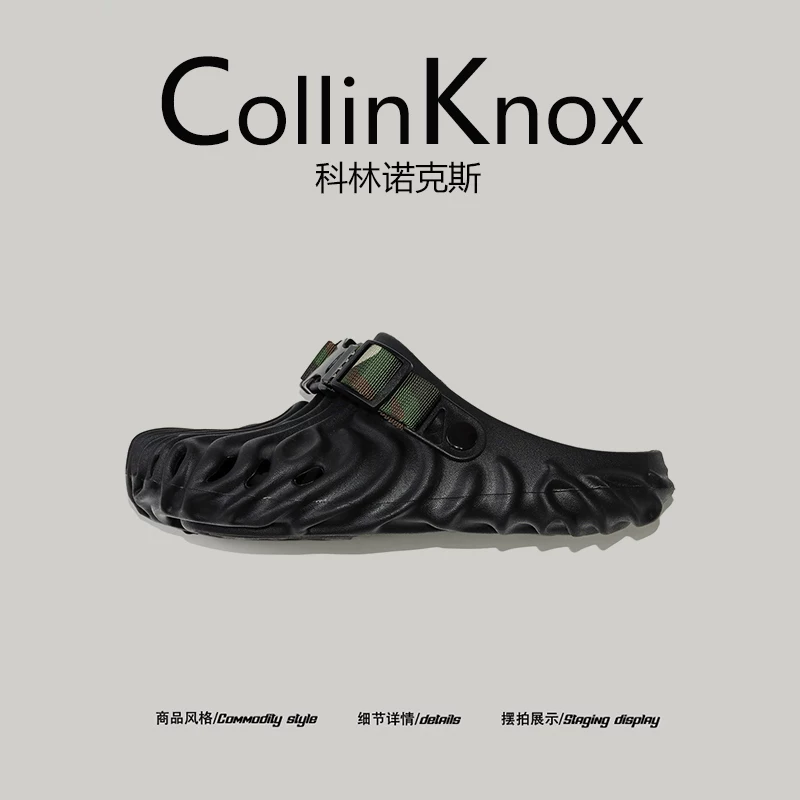 【Phong cách đường phố đa năng】CollinKnox 2026 Dép xỏ ngón cá tính màu đen dành cho nam giới mùa hè mới có mũi kín.