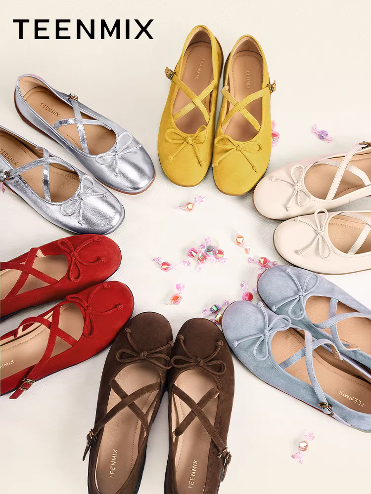 Giày Mary Jane đế mềm neon Tianmeiyi màu đỏ, giày da nhỏ, giày bệt nữ, giày đế thấp, kiểu mới mùa thu 2025