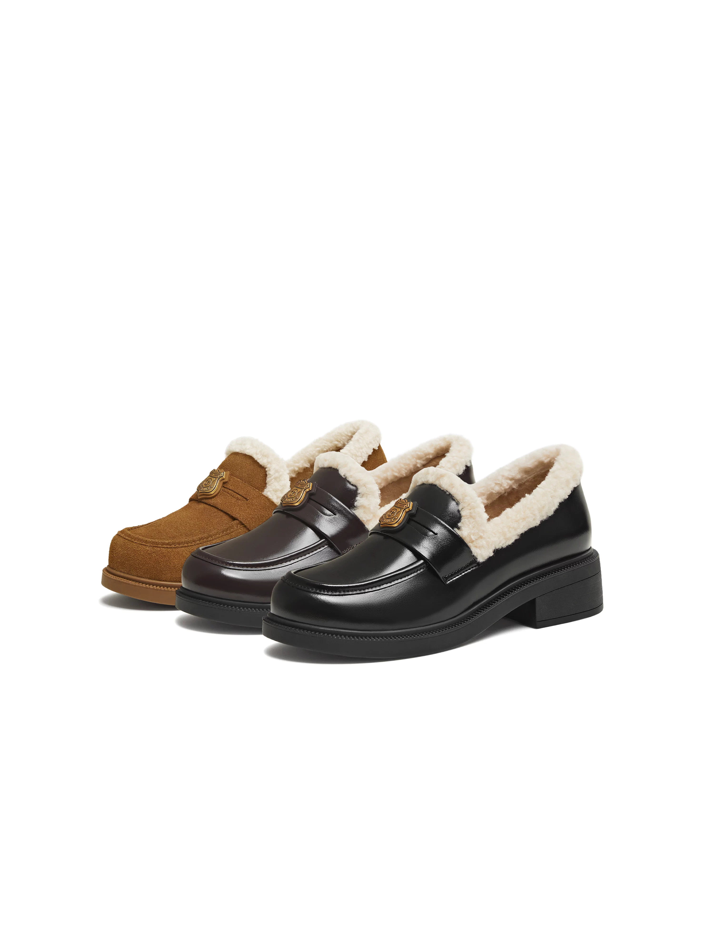 Giày lười nữ Tianmeiyi kiểu Anh cổ điển đế dày, chất liệu da, lót lông mềm, mẫu mới mùa đông 2025, mã CNG35DM5