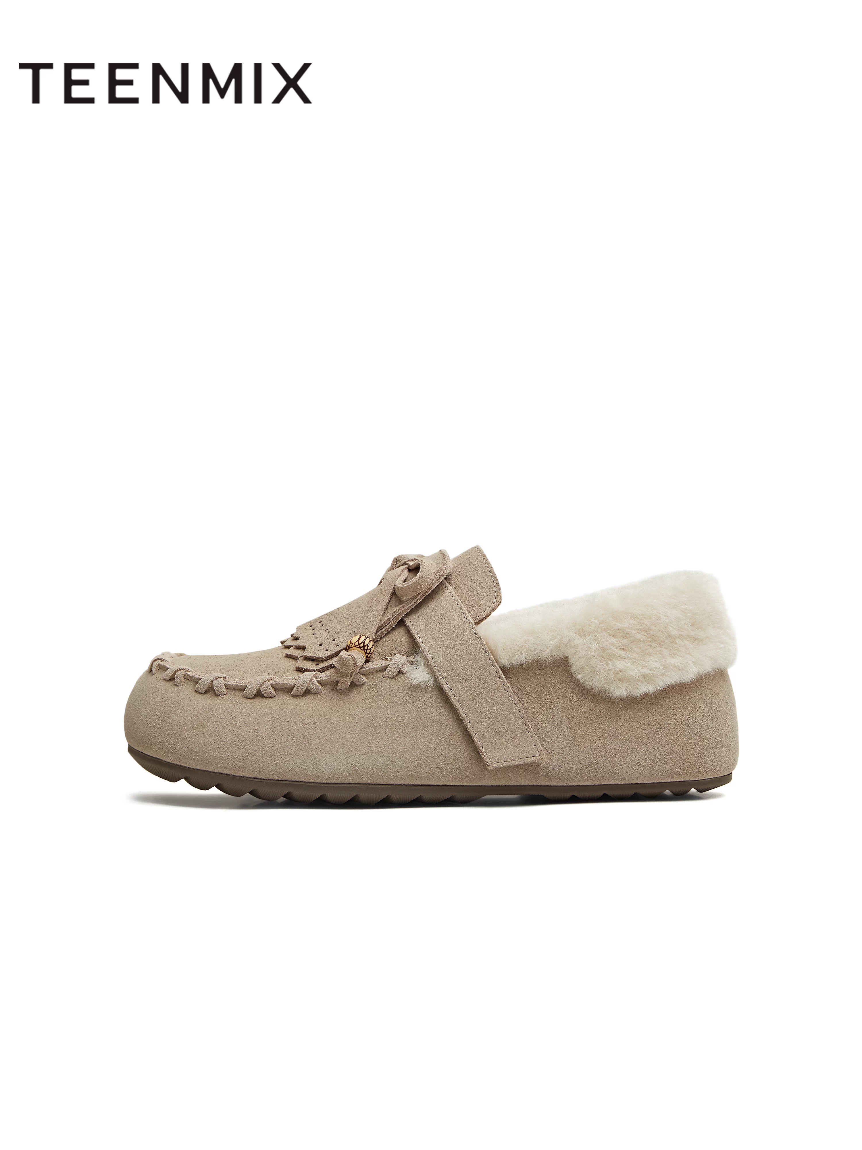 Giày lười đế dày lót lông cừu Tianmeiyi, giày lông, giày cotton, ủng tuyết nữ, bốt ngắn thông thường, phong cách mới mùa đông 2025