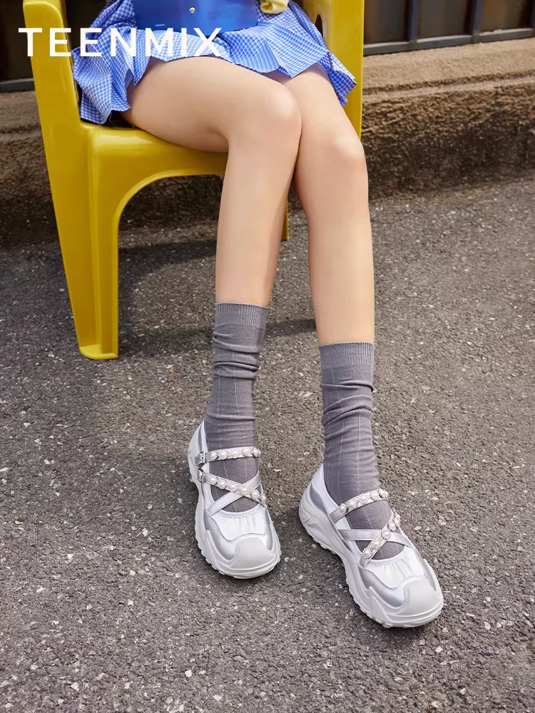 Giày Mary Jane đế dày màu bạc phong cách retro Tianmeiyi dành cho nữ, giày đơn nông, mẫu mới mùa xuân KH004AQ5