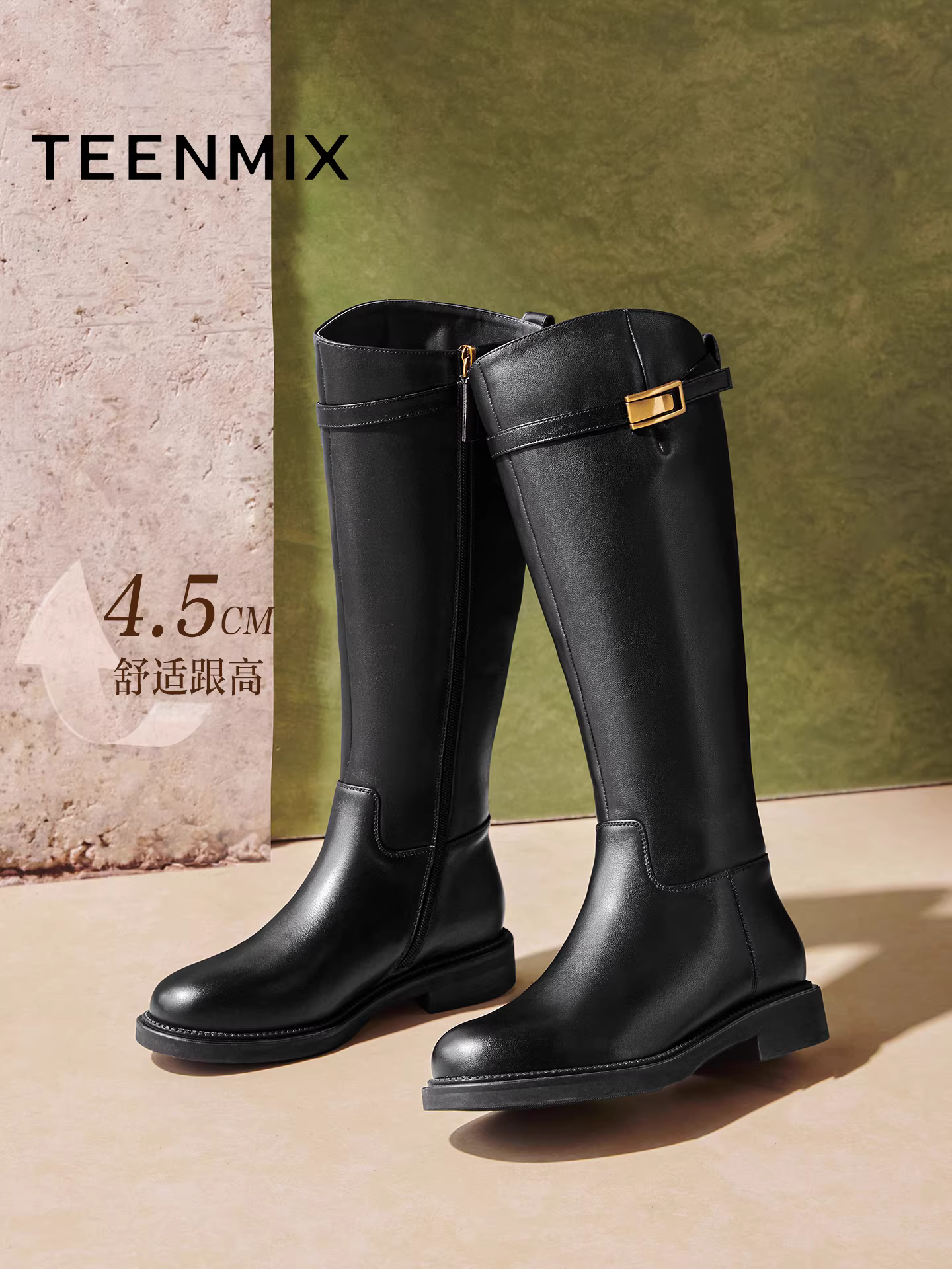 Giày bốt Tianmeiyi Qianjin Giày bốt cưỡi ngựa đế dày có lót lông cừu Giày bốt dài Giày nữ Giày bốt thời trang cổ cao Giày bốt da mùa đông 2025 mẫu mới