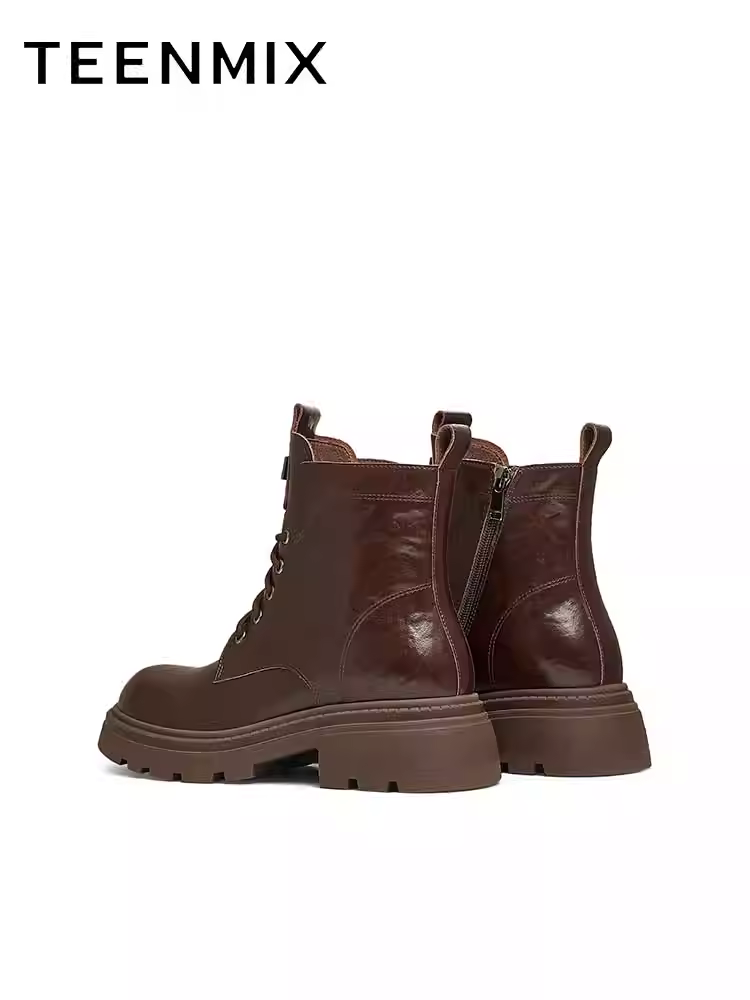 Tianmeiyi retro đế dày tăng chiều cao lót lông cừu Giày bốt Martin nữ bốt ngắn thông thường bốt da mùa đông mẫu mới BK062DD4