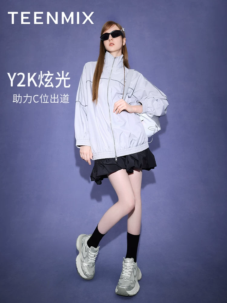 Giày thể thao nữ Tianmeiyi kiểu retro đế dày tăng chiều cao màu bạc, giày thể thao nữ mùa mới