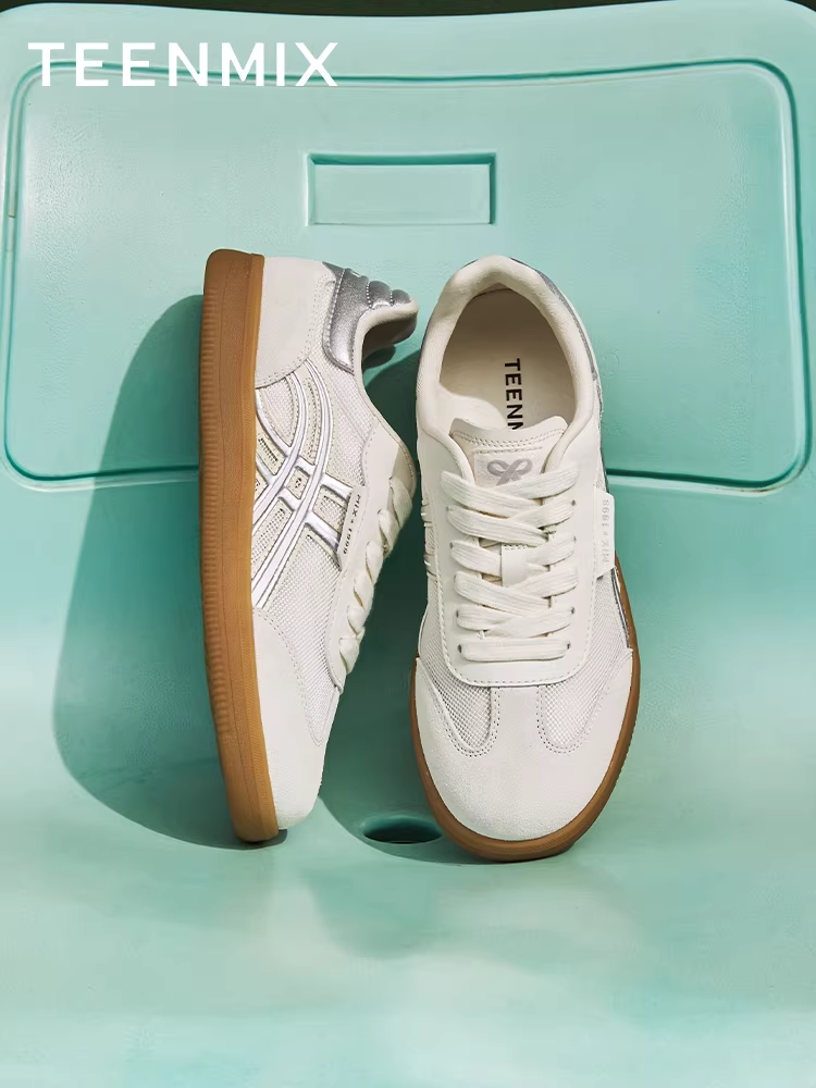 Giày thể thao Tianmeiyi X series thoáng khí đế mỏng phong cách retro Agande, giày thể thao nữ mới màu bạc, giày thường ngày