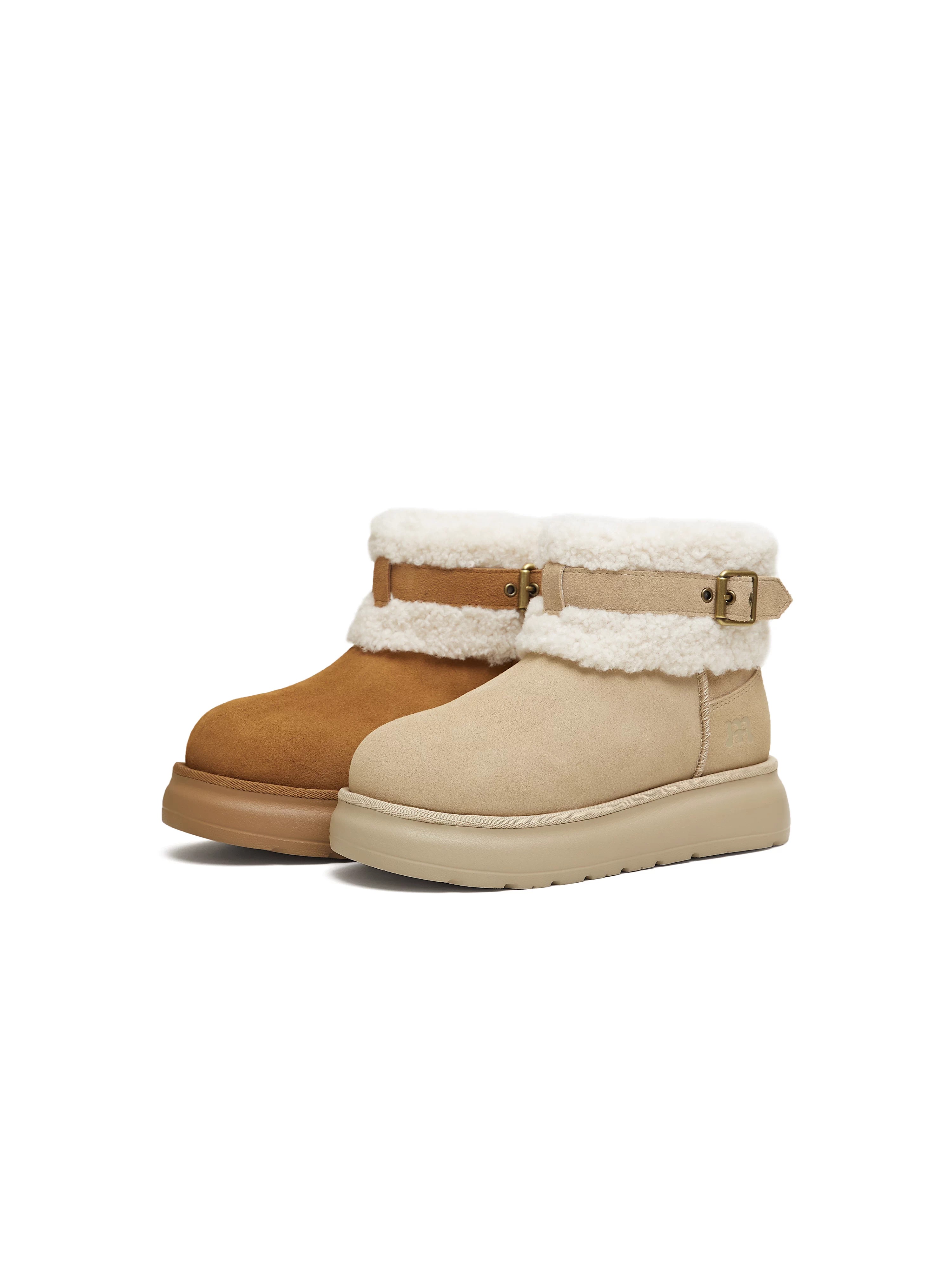 Giày bốt tuyết giữ ấm lót lông cừu đế dày tăng chiều cao Tianmeiyi, giày bốt ngắn nữ thời trang mùa đông 2025 mẫu mới CE742DD5