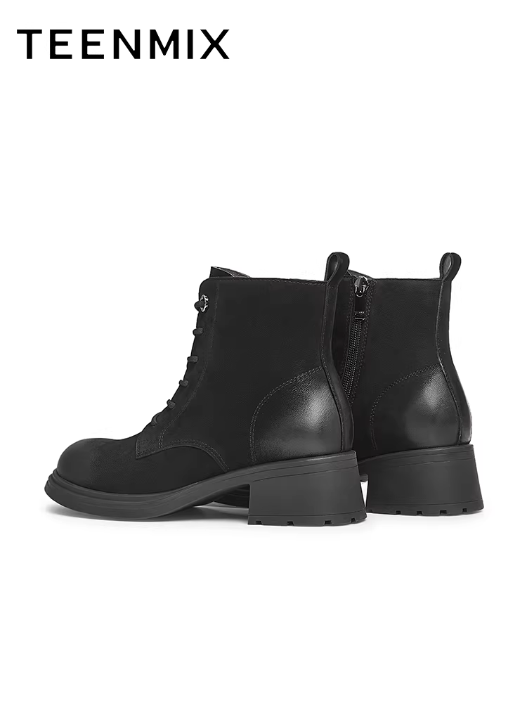 Giày bốt cổ điển Tianmeiyi, bốt màu vàng, bốt Martin lót lông cừu, giày nữ, bốt ngắn đế dày, bốt da, phong cách mùa đông mới