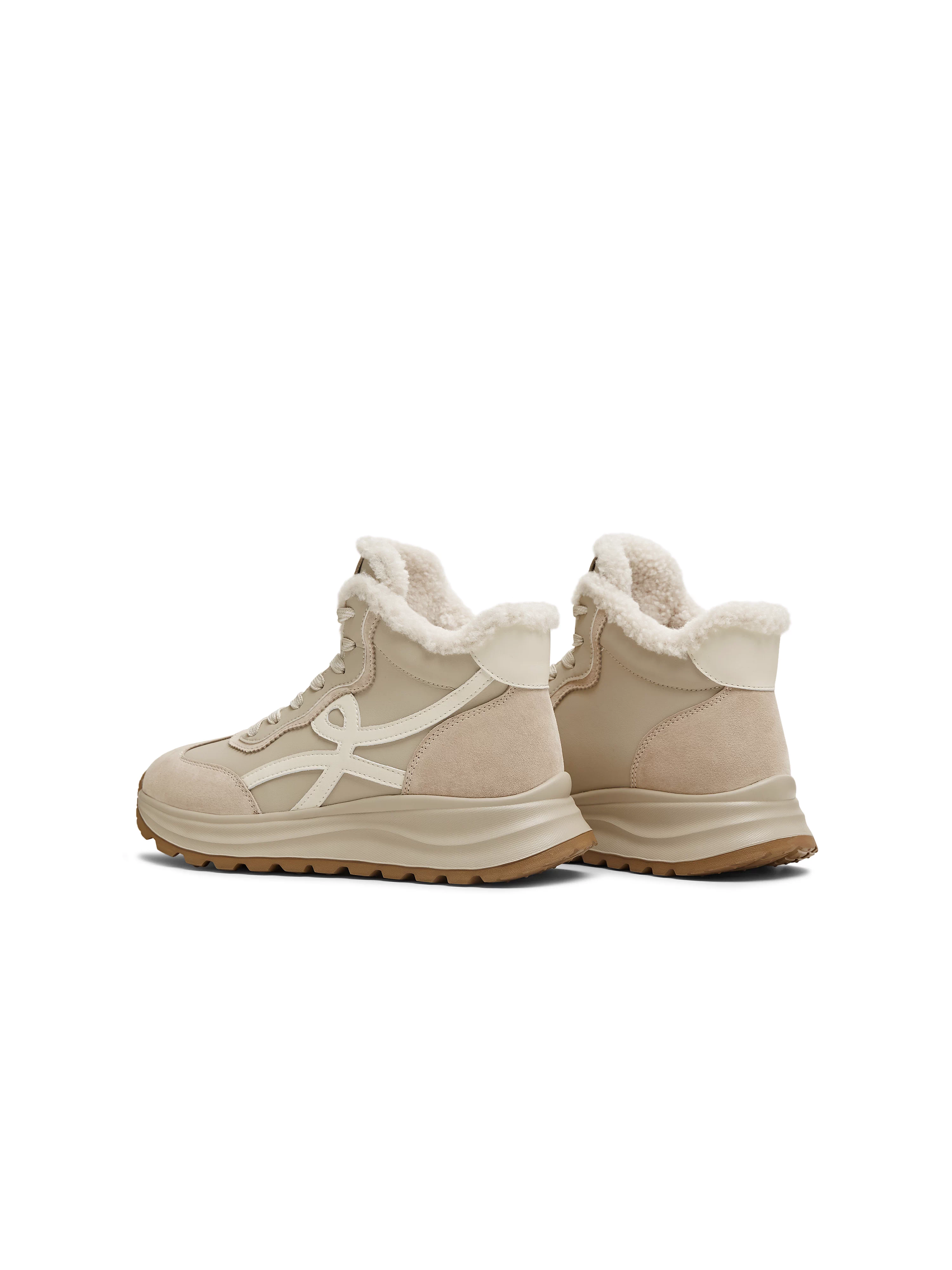 Giày thể thao đế dày tăng chiều cao lót lông cừu Tianmeiyi, giày lông, giày thể thao cổ cao nữ, giày bốt ngắn, mẫu mới mùa đông 2025.