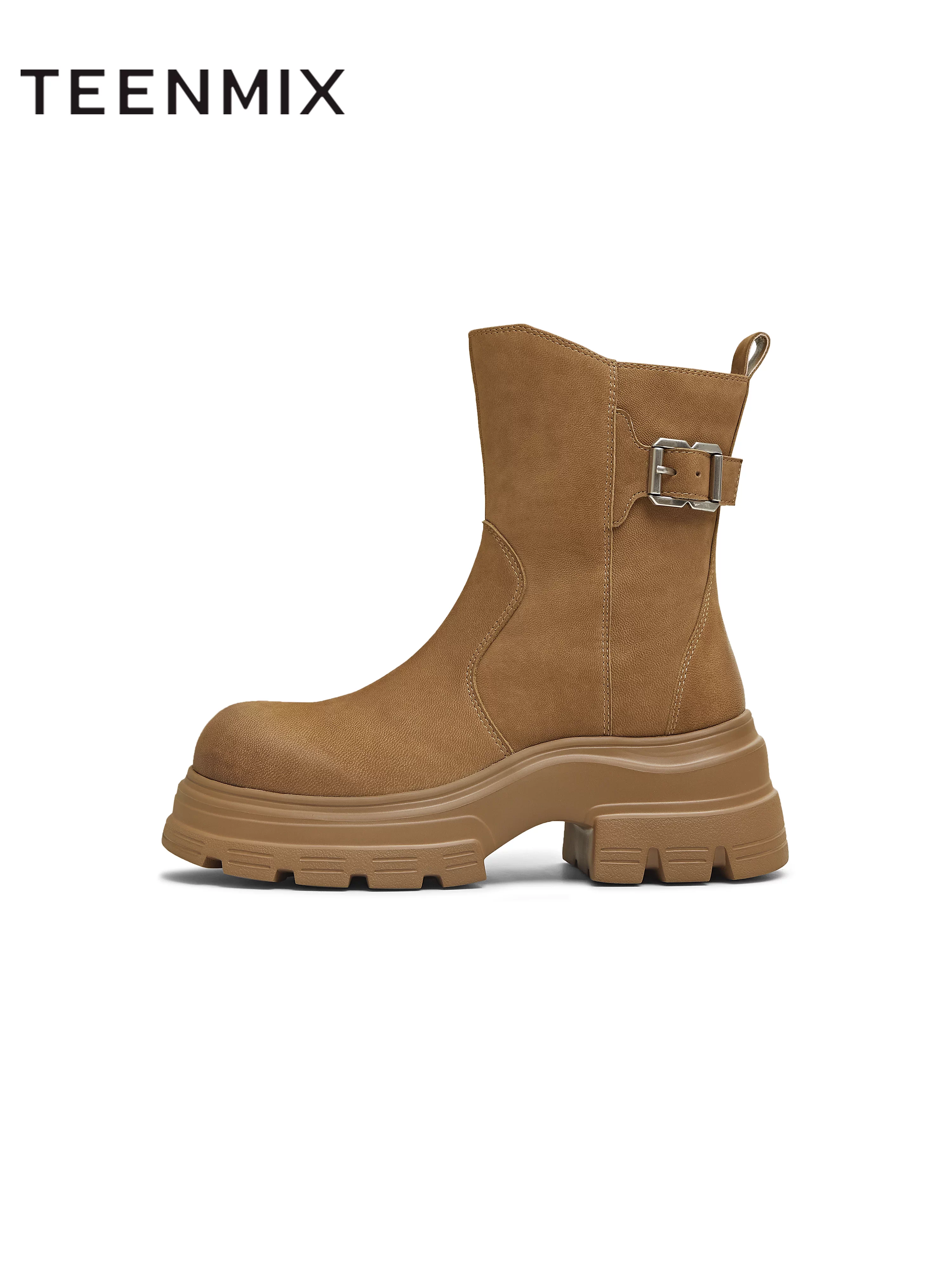 Giày bốt cổ ngắn tăng chiều cao đế dày phong cách retro phương Tây Tianmeiyi, giày nữ có lót lông, mẫu mới mùa đông 2025 CFB60DZ5