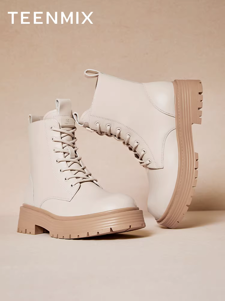 Giày bốt Martin đế dày lót lông cừu phong cách Anh cổ điển Tianmeiyi dành cho nữ, bốt da ngắn thông thường, mẫu mùa đông mới CQ942DD4