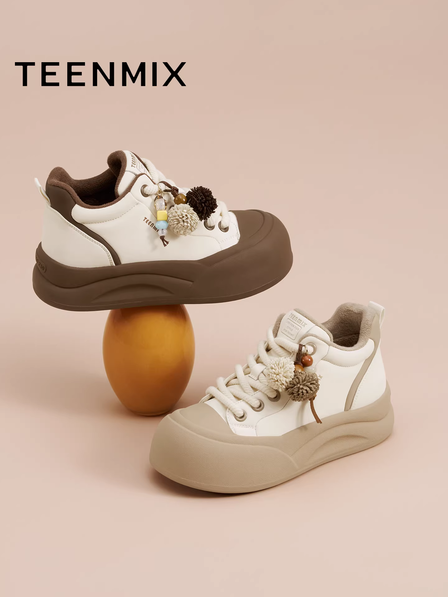 Giày thể thao nữ Tianmeiyi đế dày tăng chiều cao, màu trắng, lót lông, kiểu cao cổ, phong cách thường ngày, mẫu mới mùa đông 2025 BK432DD5