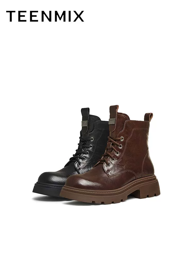 Tianmeiyi retro đế dày tăng chiều cao lót lông cừu Giày bốt Martin nữ bốt ngắn thông thường bốt da mùa đông mẫu mới BK062DD4