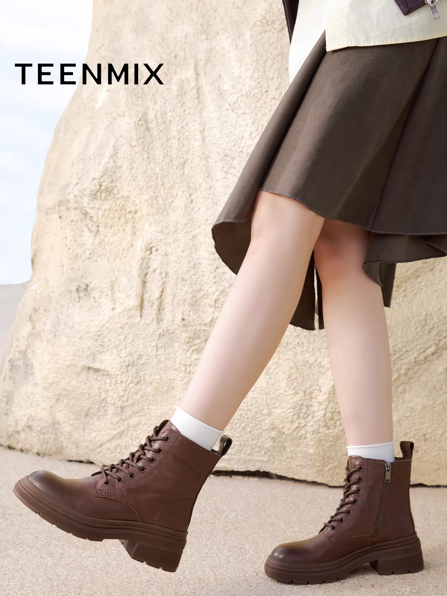 Tianmeiyi phong cách cổ điển kiểu Anh Giày bốt Martin đế dày lót lông cừu Giày nữ mùa đông mới Giày bốt ngắn thông thường Giày da bốt thời trang