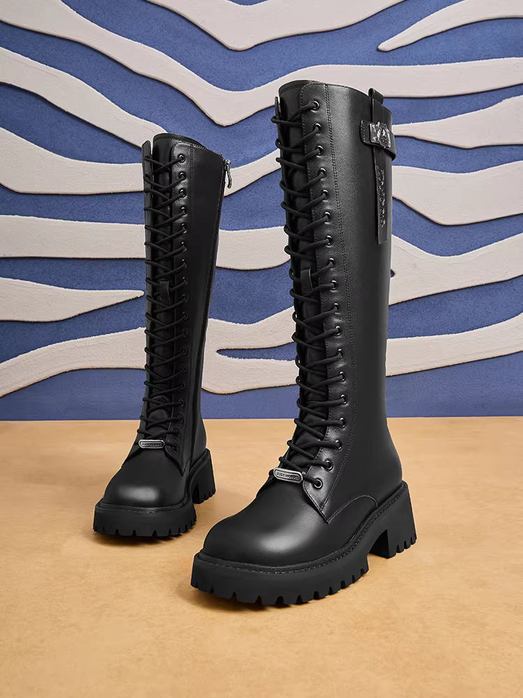 Tianmeiyi Zootopia Hợp tác Giày bốt hiệp sĩ lót lông cừu Giày bốt dài Giày nữ Giày bốt thời trang ống cao Mùa đông phong cách mới