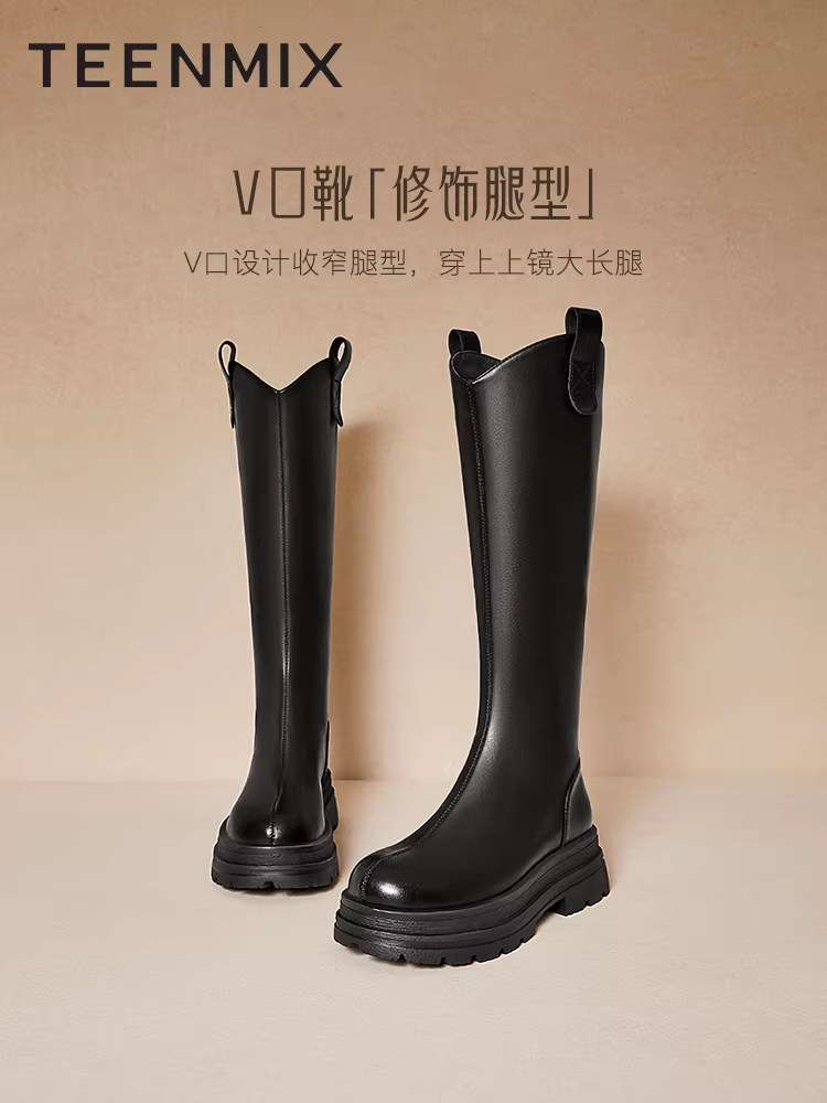 Giày bốt cưỡi ngựa lót lông cừu đế dày cổ điển Tianmeiyi, bốt dài, giày nữ, bốt thời trang cổ cao, bốt da, phong cách mùa đông mới