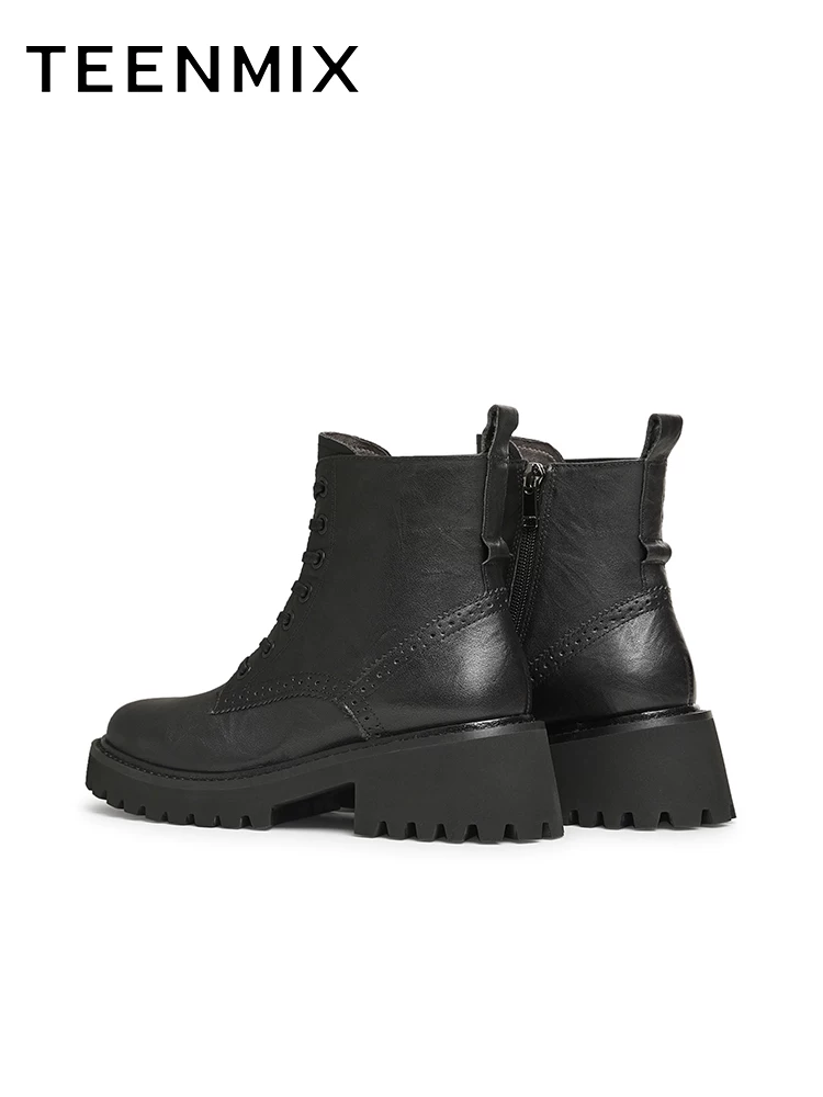 Tianmeiyi retro đế dày Giày bốt Martin nữ giày bốt ngắn thông thường giày bốt da mùa đông mẫu mới COQ47DD4