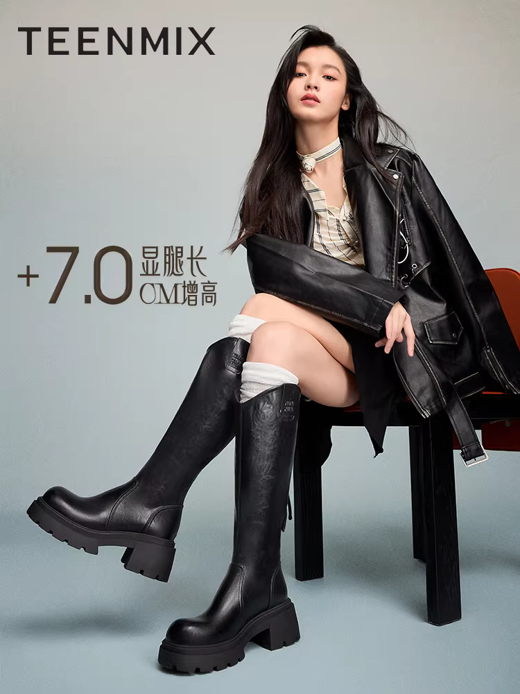 Giày bốt cưỡi ngựa lót lông cừu đế dày kiểu cổ điển Tianmeiyi, bốt dài, giày nữ, bốt thời trang cổ cao, bốt da, mẫu mùa đông mới.