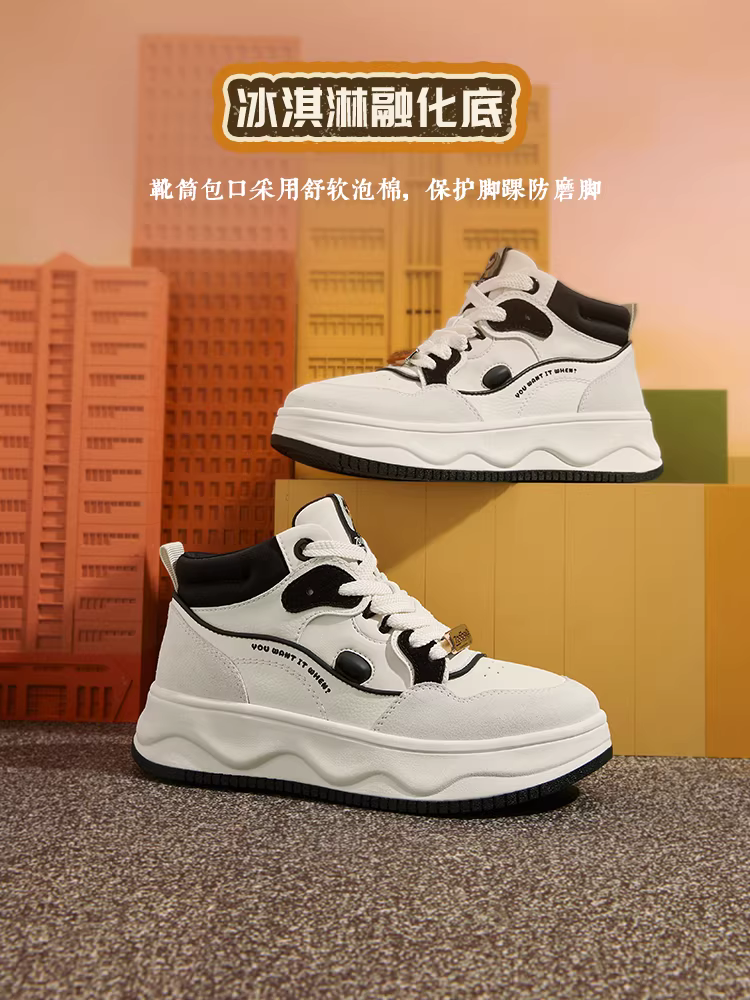 Giày thể thao nửa gót màu trắng Tianmeiyi Zootopia Collaboration dành cho nữ, Giày đế cao cổ mùa đông mới có đế dày và bốt ngắn tăng chiều cao.