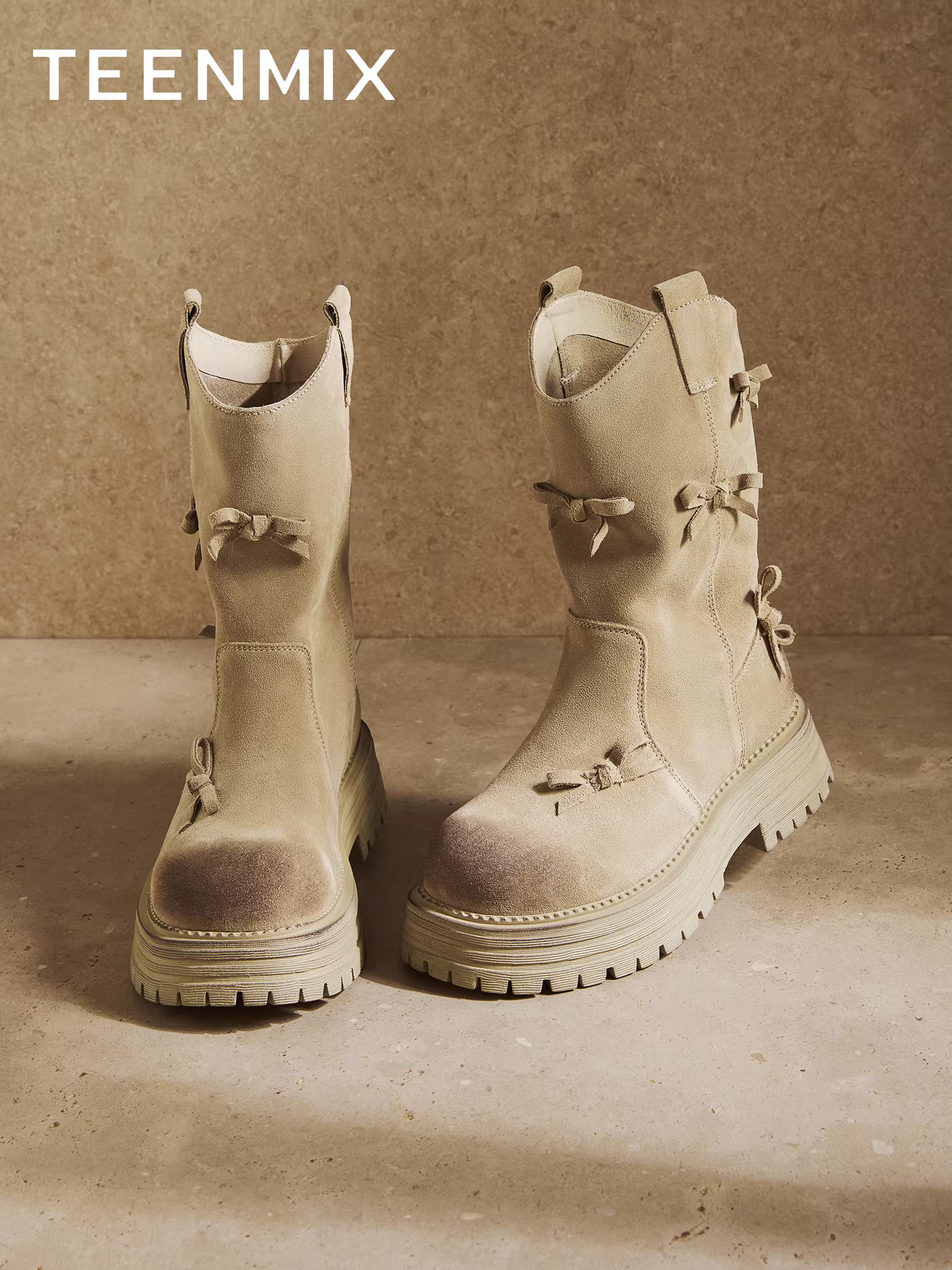 Giày bốt kiểu phương Tây đế dày kiểu thắt nơ cổ điển Tianmeiyi Barn, giày bốt xếp lớp, giày bốt cưỡi ngựa nữ, bốt ngắn, kiểu mới mùa thu 2025.