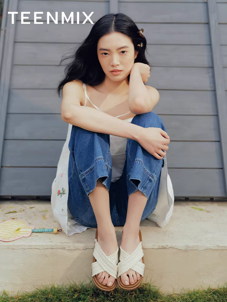 Dép đế bằng dệt Tianmeiyi dành cho nữ, dép đi ngoài trời thông thường, mẫu mùa hè mới KT072BT5