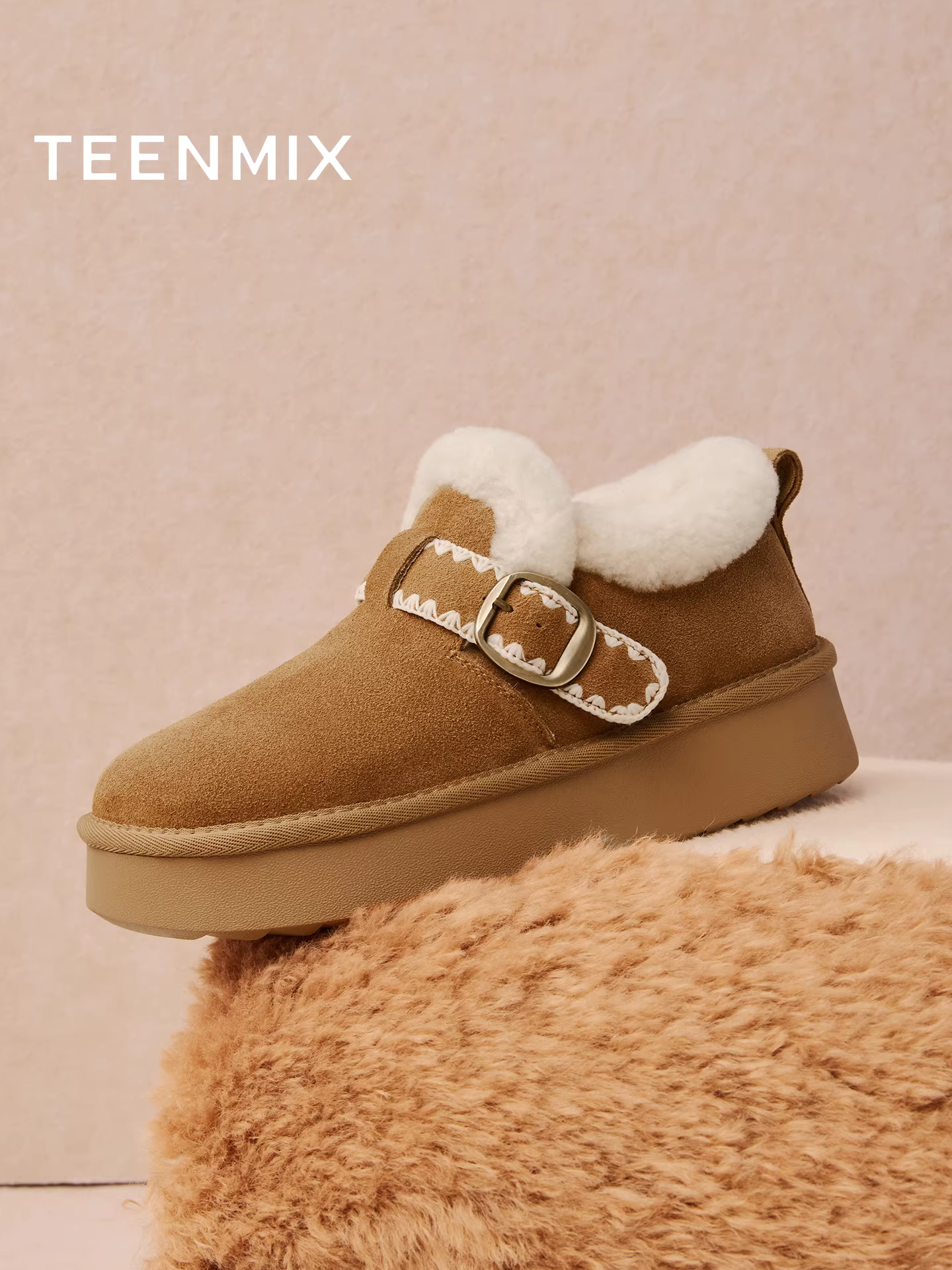 Giày Birkenstock đế dày tăng chiều cao kiểu retro dành cho nữ, giày bốt lót lông, giày lông thú, mẫu mới mùa đông 2025 BM151DM5