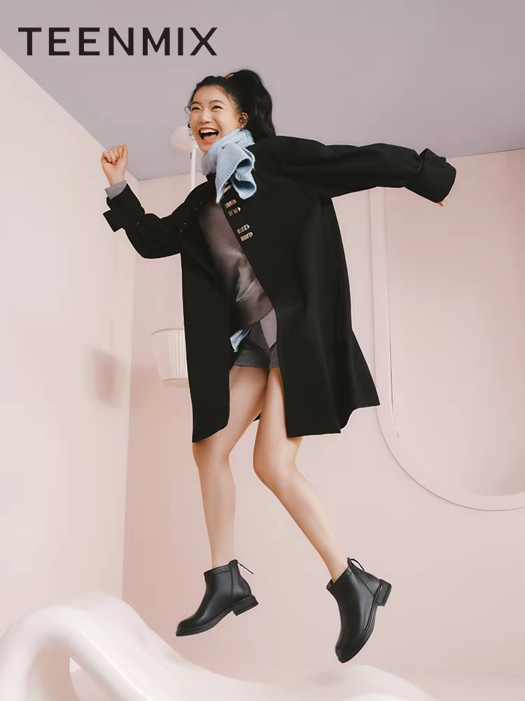 Giày bốt Chelsea lót lông cừu đế dày cổ điển Tianmeiyi, bốt da, giày nữ, bốt ngắn thời trang giản dị, phong cách mùa đông mới