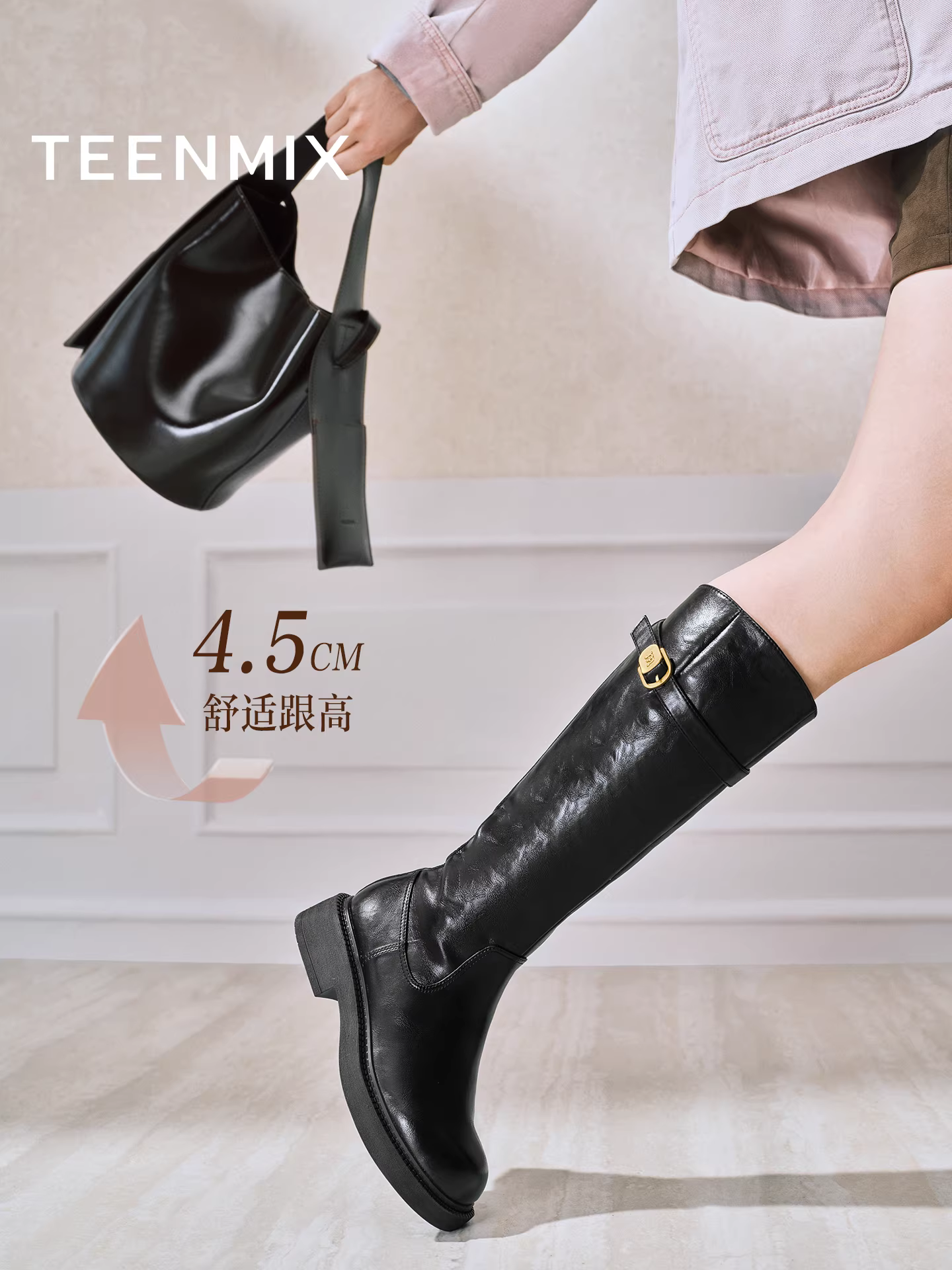 Giày bốt hiệp sĩ đế dày cổ điển Tianmeiyi có lót lông cừu, bốt cao cổ nữ, bốt thời trang, bốt da, mẫu mới mùa đông 2025.