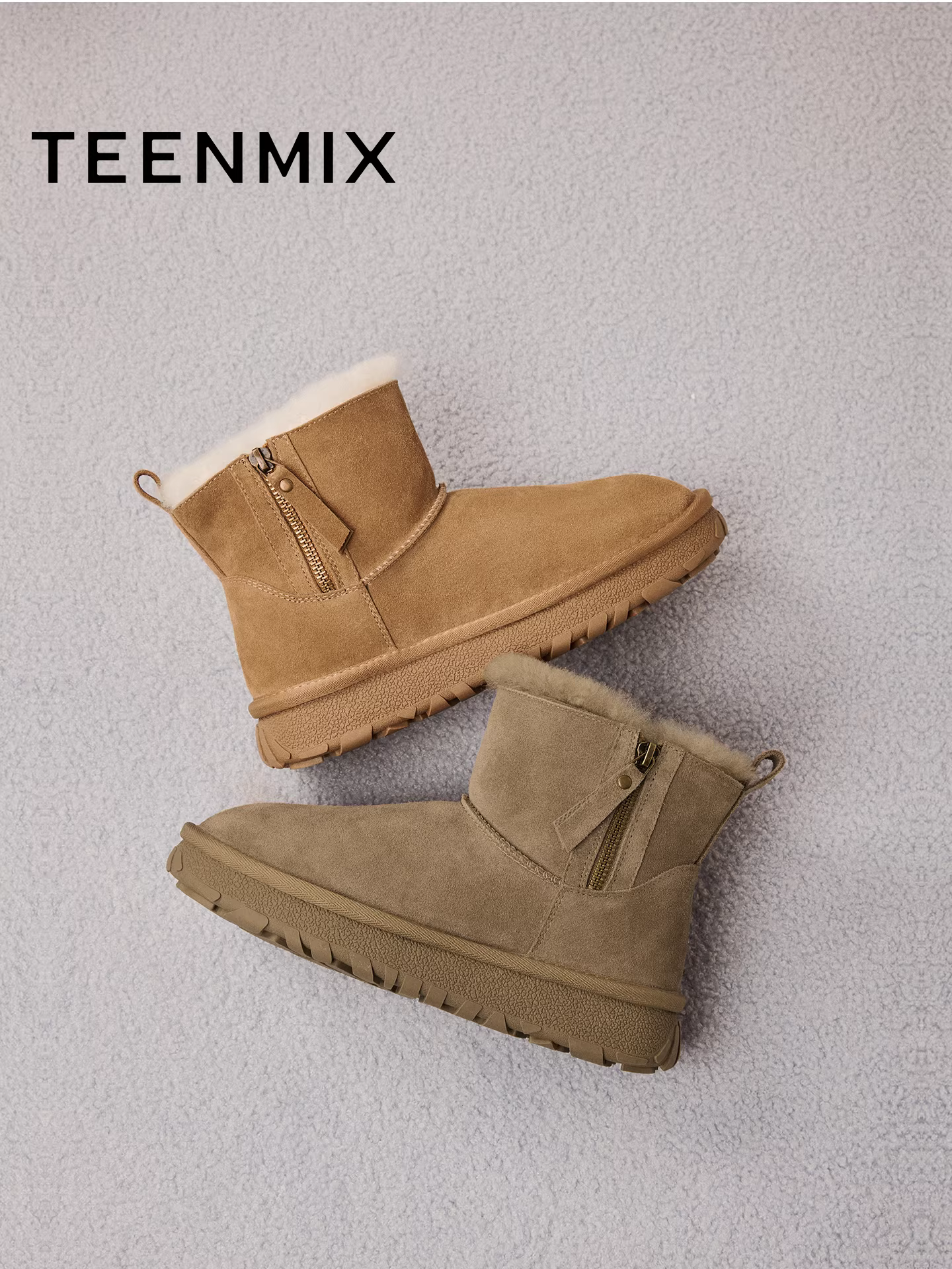 Giày bốt tuyết ấm lót lông cừu đế dày kiểu cổ điển Tianmeiyi, giày bốt ngắn nữ, giày bốt cao đến giữa bắp chân, giày cotton, kiểu mới mùa đông 2025