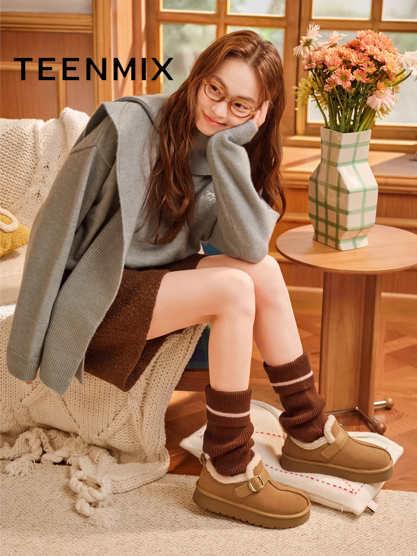 Giày bốt lông cừu dày đế cao kiểu Birkenstock Tianmeiyi ấm áp, giày bông nữ, bốt ngắn mùa đông 2025 mẫu mới