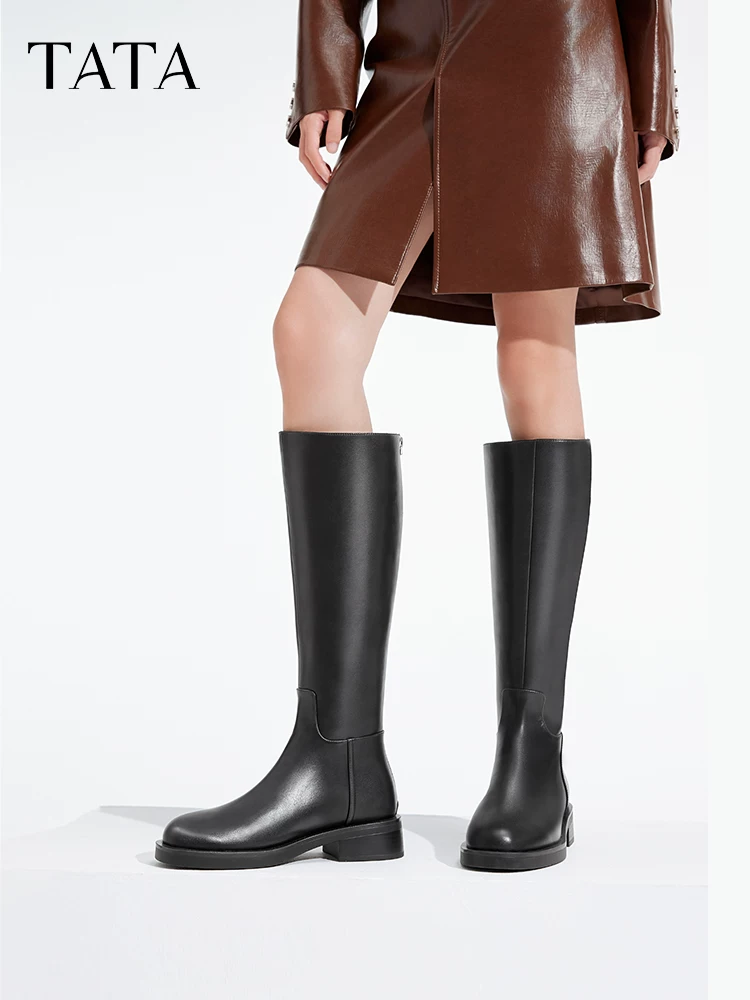 Giày bốt nữ TATA Supermodel Knight Boots có lót lông cừu, bốt dài bắp chân rộng, bốt cao, phong cách mùa đông 7TGA1DG4