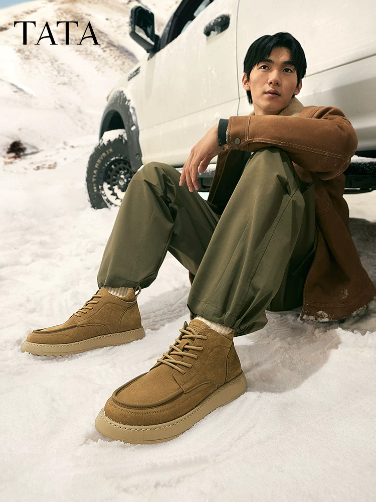 Giày da nam TATA màu nâu cổ điển, giày thể thao, giày da thật, giày cao cổ, giày công sở, kiểu dáng mới của Martin boots nam