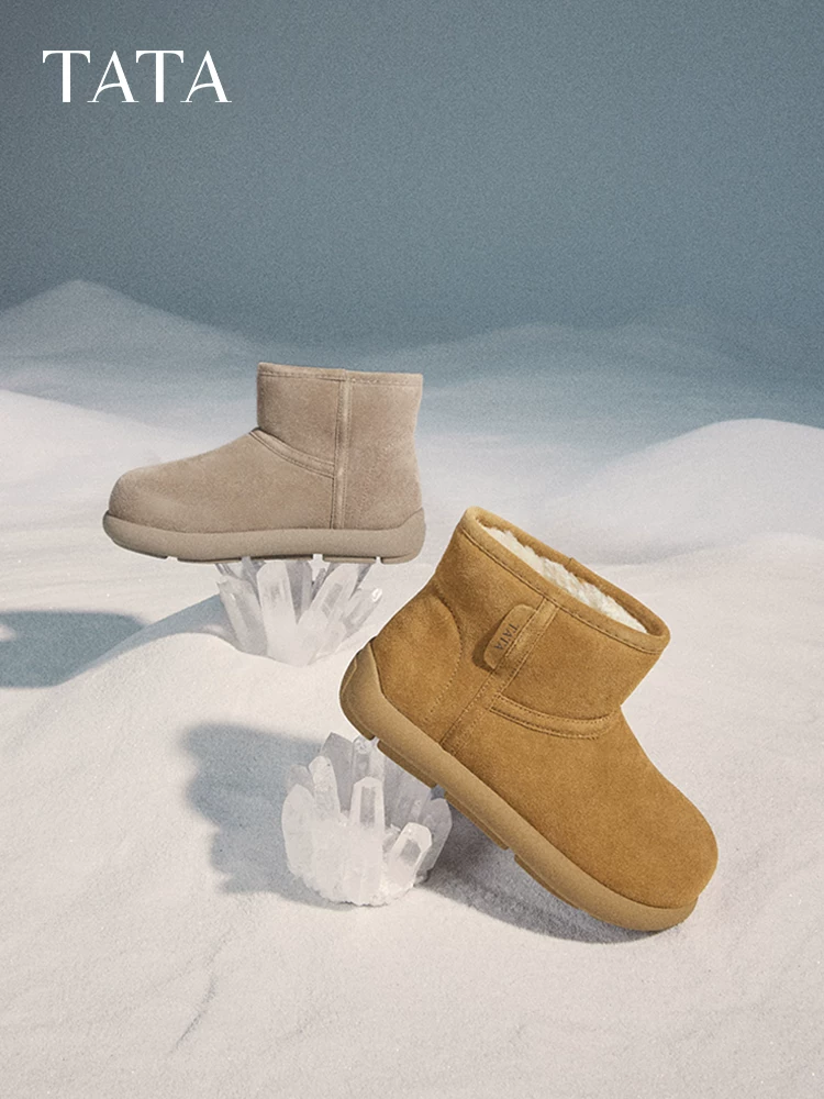 Giày bốt TATA Bear có lớp lót lông cừu, Giày bốt đi tuyết nữ, Giày bốt lông thú, Giày bốt ngắn ấm áp, Giày cotton 2024CDK01DD4