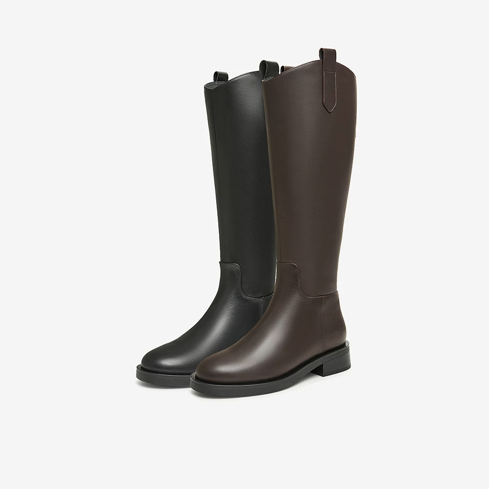 Giày bốt TATA, bốt dài cổ chữ V thanh lịch dành cho nữ, bốt cưỡi ngựa màu đen thon gọn, bốt cao cổ, bốt thời trang 7TG89DG4