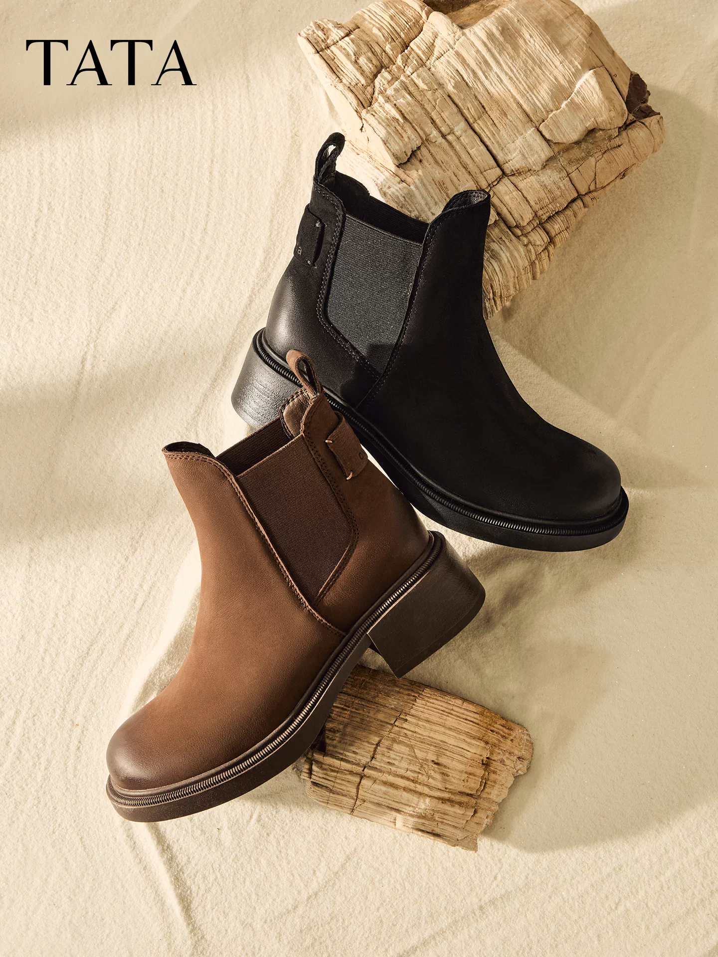 Giày bốt TATA 2025 Giày bốt da cừu mùa đông Giày bốt Chelsea Giày bốt cao gót đế dày co giãn dành cho nữ WZQ04DD5