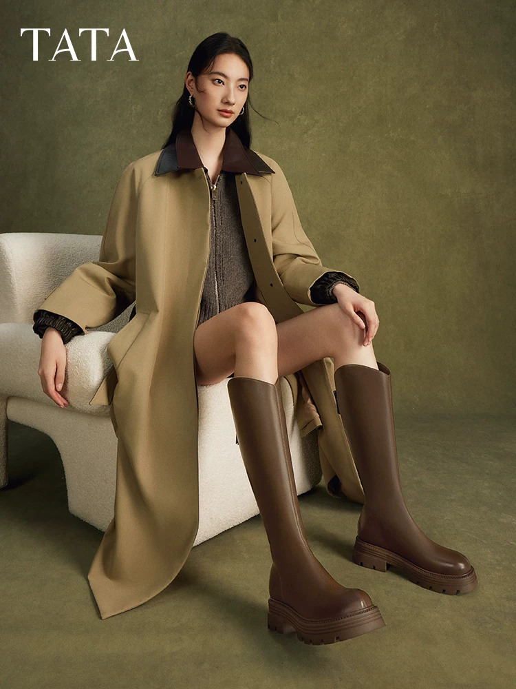 Giày bốt chữ V nhỏ co giãn kiểu Tata của Chu Jieqiong, bốt cưỡi ngựa, bốt dài đế dày, bốt nữ, mùa đông CFK02DG4