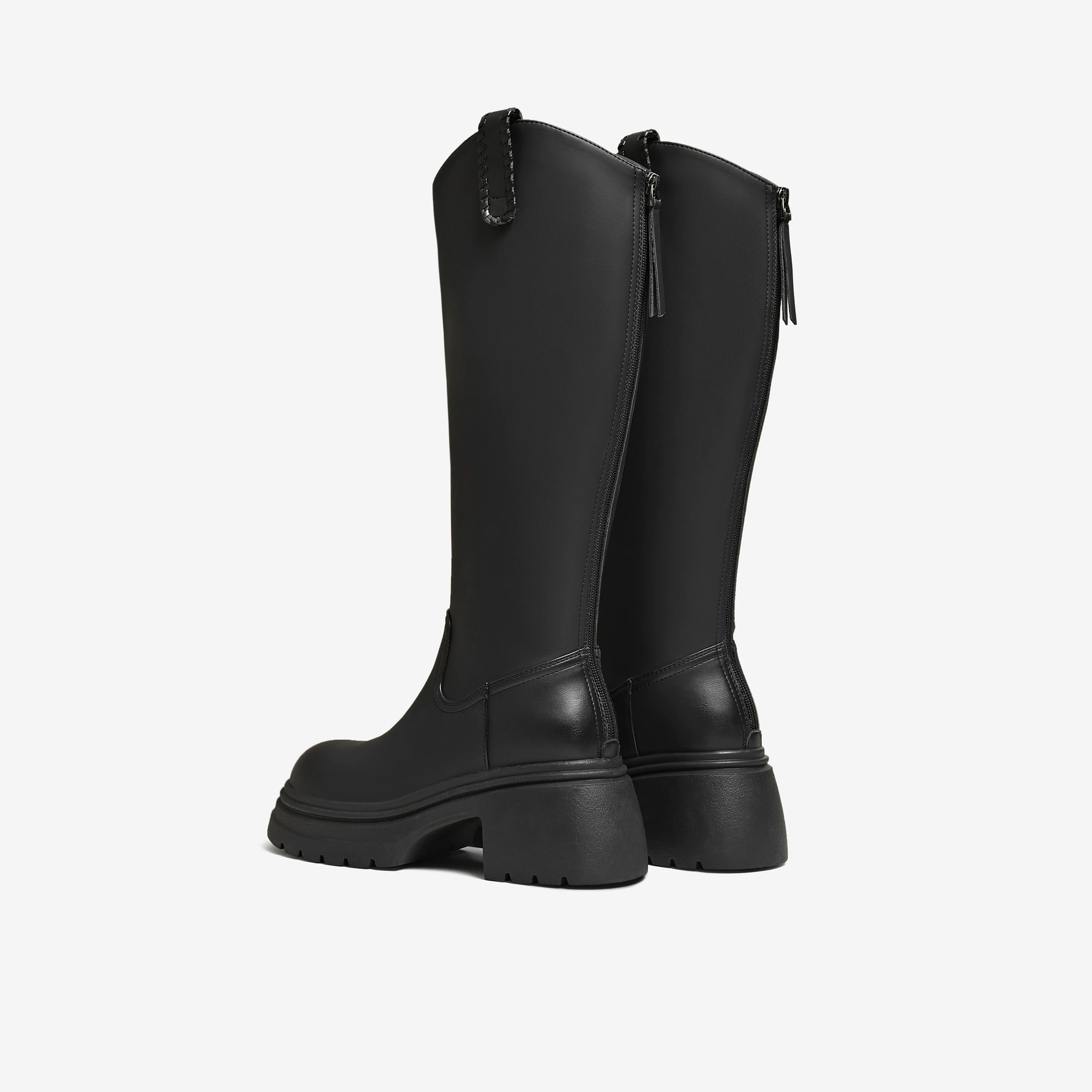 Giày bốt dài nữ TATA 2025 Giày bốt cưỡi ngựa phong cách mới mùa đông Giày bốt thời trang Giày bốt đen CGG03DG5