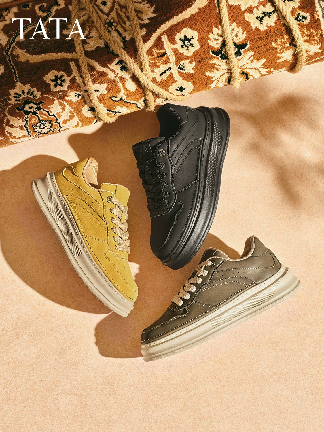 Giày Nam TATA 2025 Mùa Đông Mẫu Mới Giày Thường Ngày Đa Năng Đế Dày Dáng Thấp Dây Buộc Giày Công Sở VQM01CM5