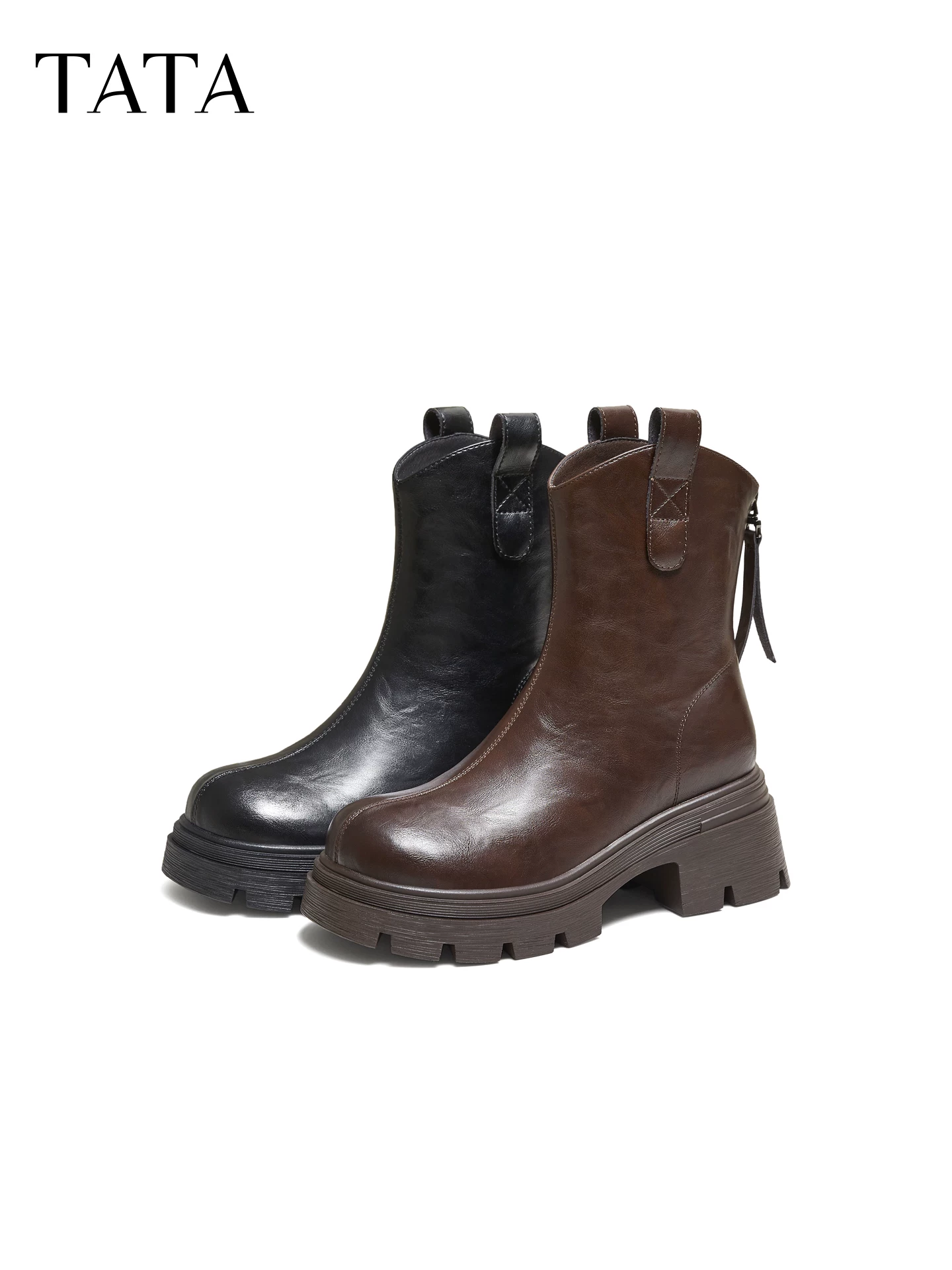 Giày bốt nữ TATA 2025 Giày bốt ngắn mùa đông Melard Giày bốt thời trang lót lông cừu Giày bốt ngắn CE401DZ5