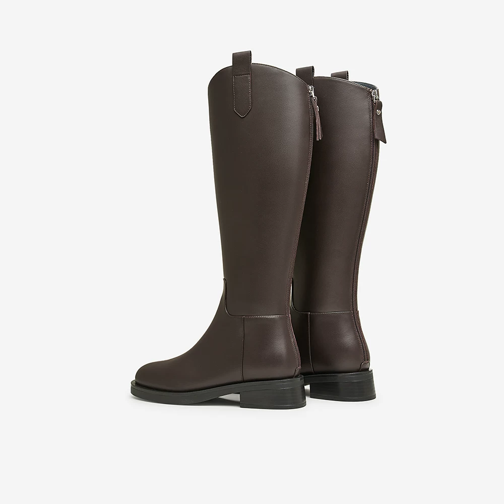 Giày bốt TATA, bốt dài cổ chữ V thanh lịch dành cho nữ, bốt cưỡi ngựa màu đen thon gọn, bốt cao cổ, bốt thời trang 7TG89DG4