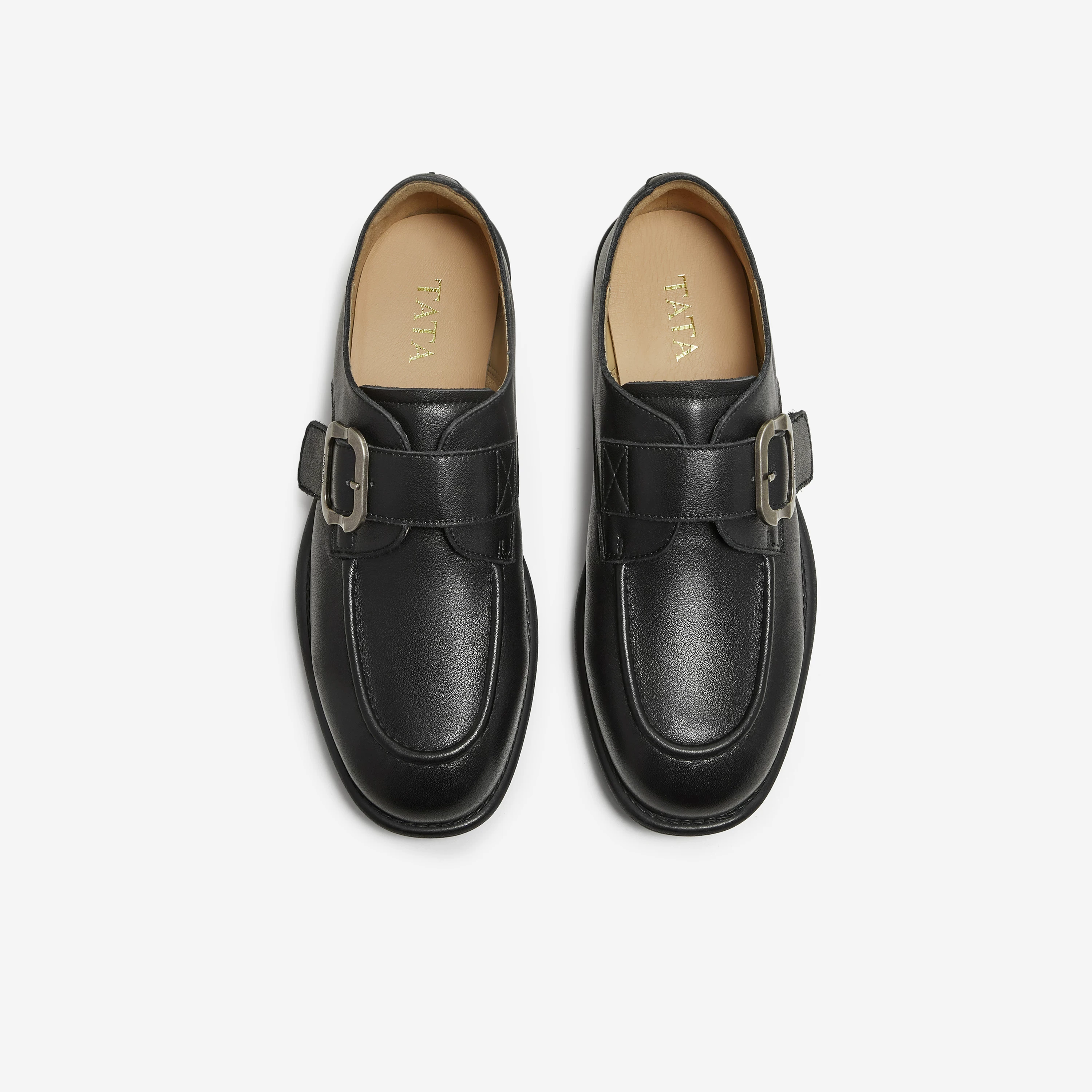 Giày Nữ TATA 2025 Thời Trang Mùa Đông Giày Casual Nữ Đa Năng Màu Đen Da Thật Chính Hãng Da Giày Loafer NUT02CM5