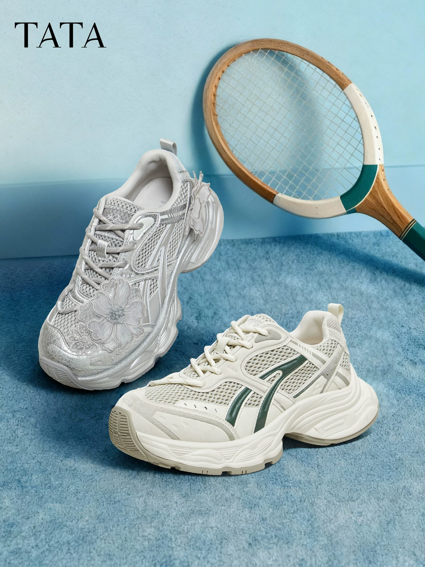 Giày Nữ TATA 2026 Mùa Xuân Mới Giày Thể Thao Thông Thường Đa Năng Đế Dày Tăng Chiều Cao Giày Bố CKY01AM6