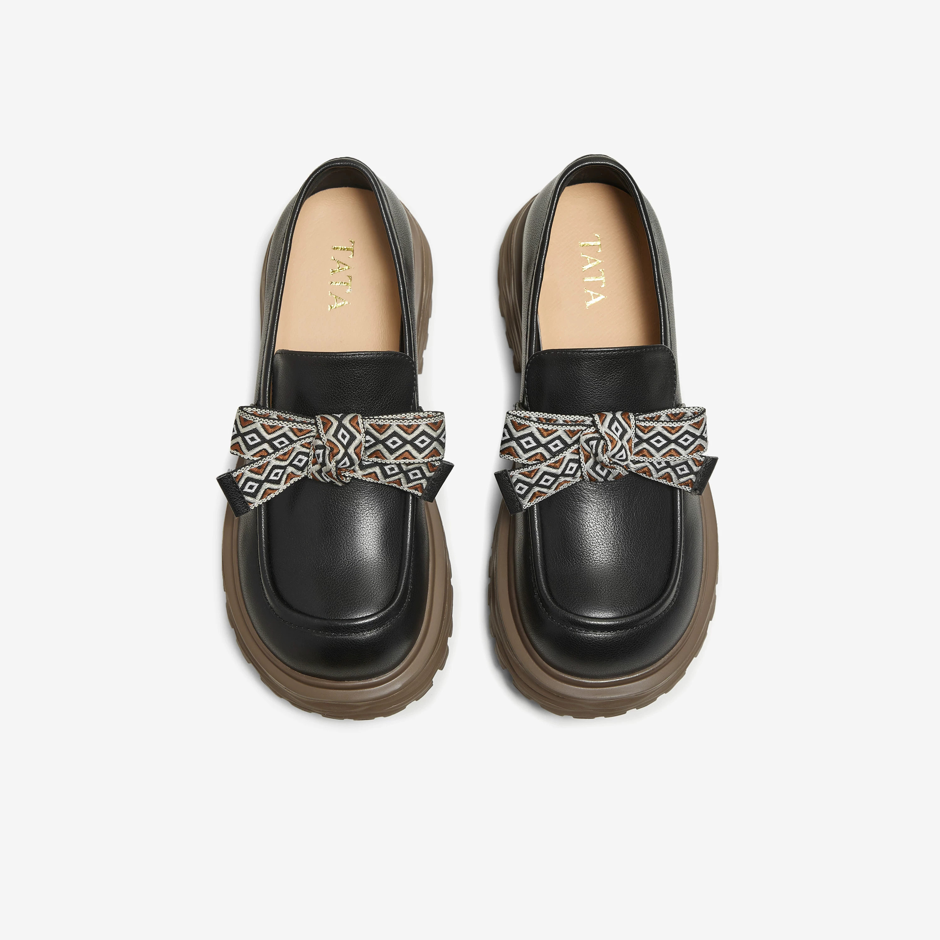 Giày nữ TATA 2025 Giày thời trang mùa đông Giày lười nữ có nơ Giày mới CG501CA5