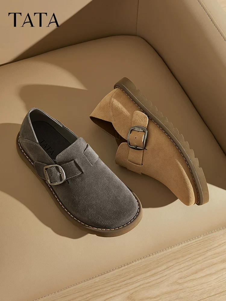 Giày TATA phong cách retro Birkenstock nam, kiểu Anh, da thật, mẫu mới xuân 2025 VLQ01AM5