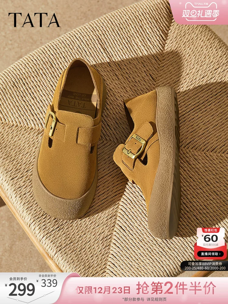 Giày nữ TATA 2025 thời trang mùa đông đa năng kiểu Birkenstock, kiểu lười, mẫu mới 4TR01CM5