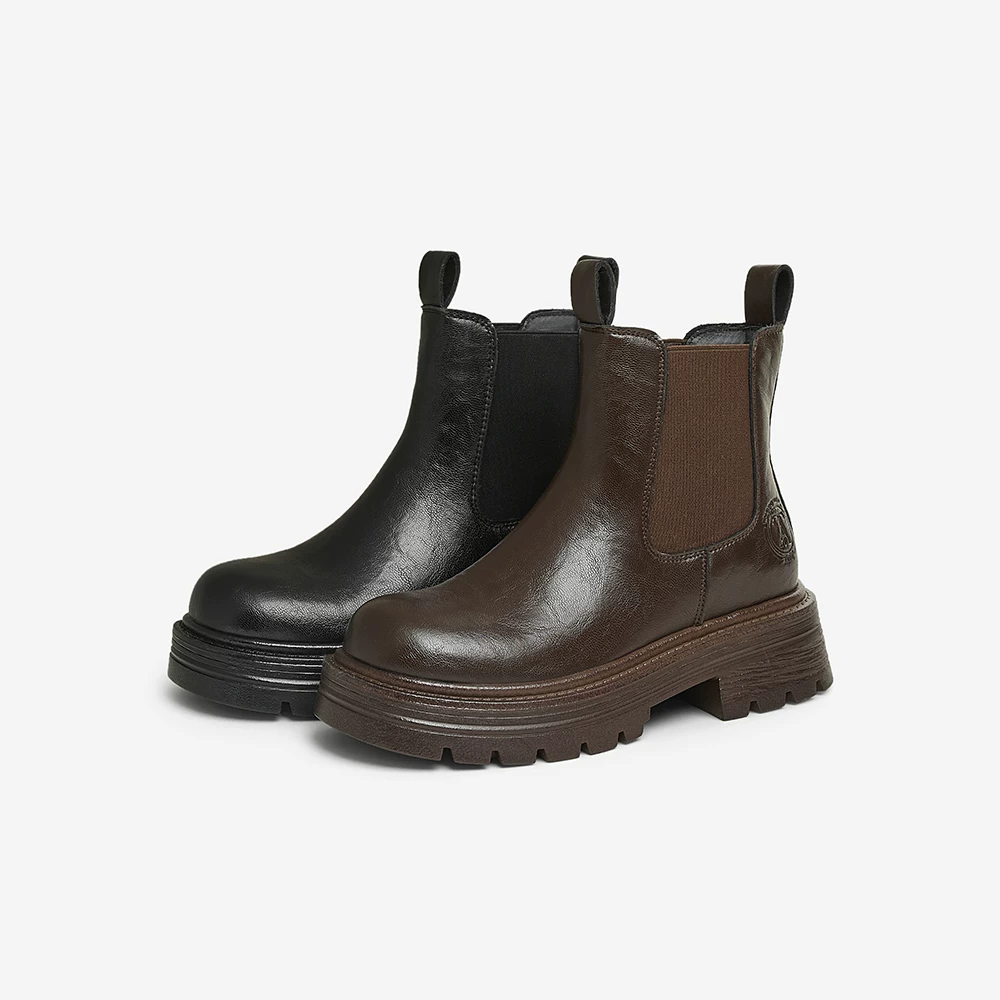 TATA Giày Chelsea Boots đế dày của Anh Giày bốt nữ hình trụ Giày bốt ngắn Giày mùa đông mới CYQ01DD4