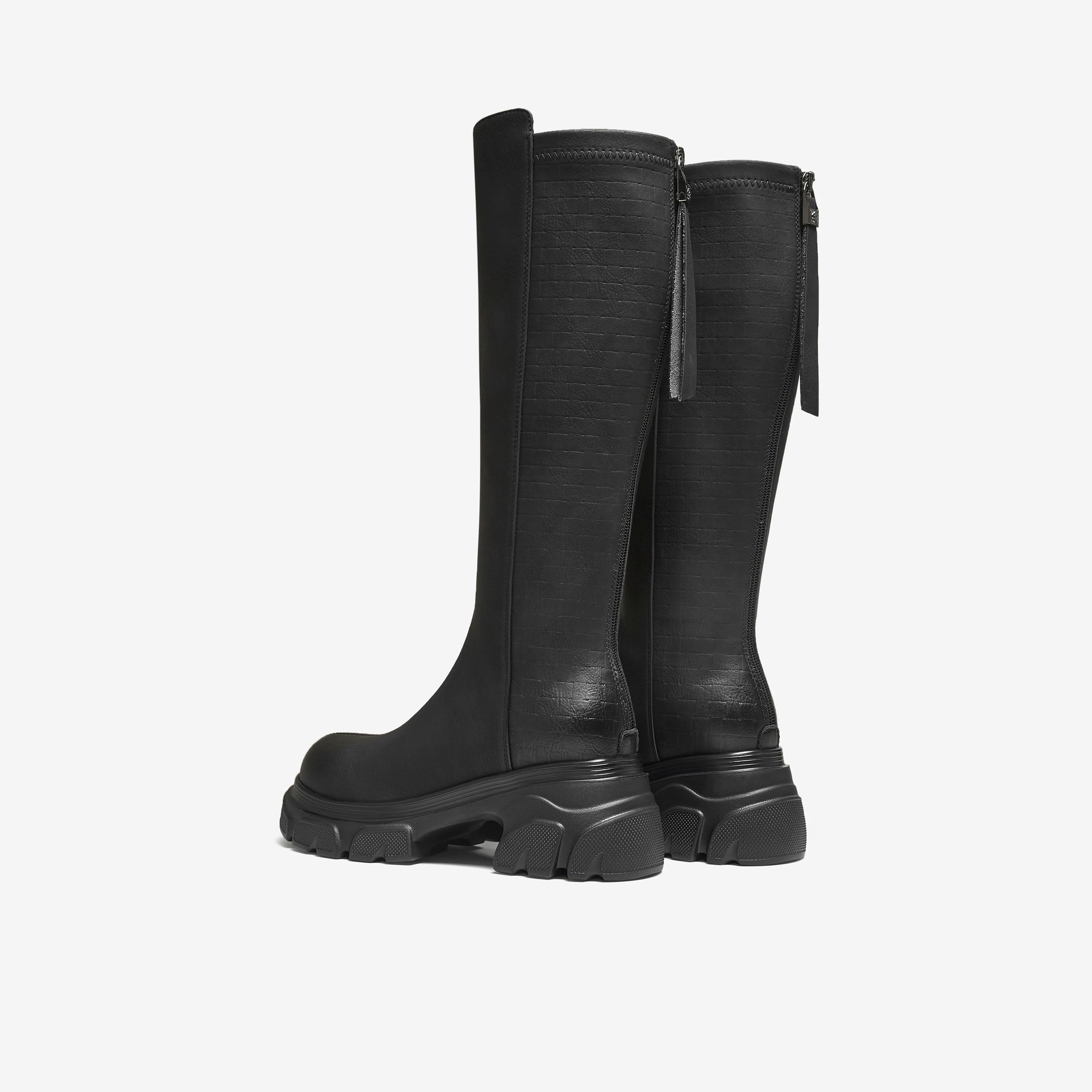 Giày bốt dài TATA 2025 Giày bốt thời trang mới mùa đông Giày bốt nữ thông thường Giày bốt co giãn tăng chiều cao đa năng JXG01DG5