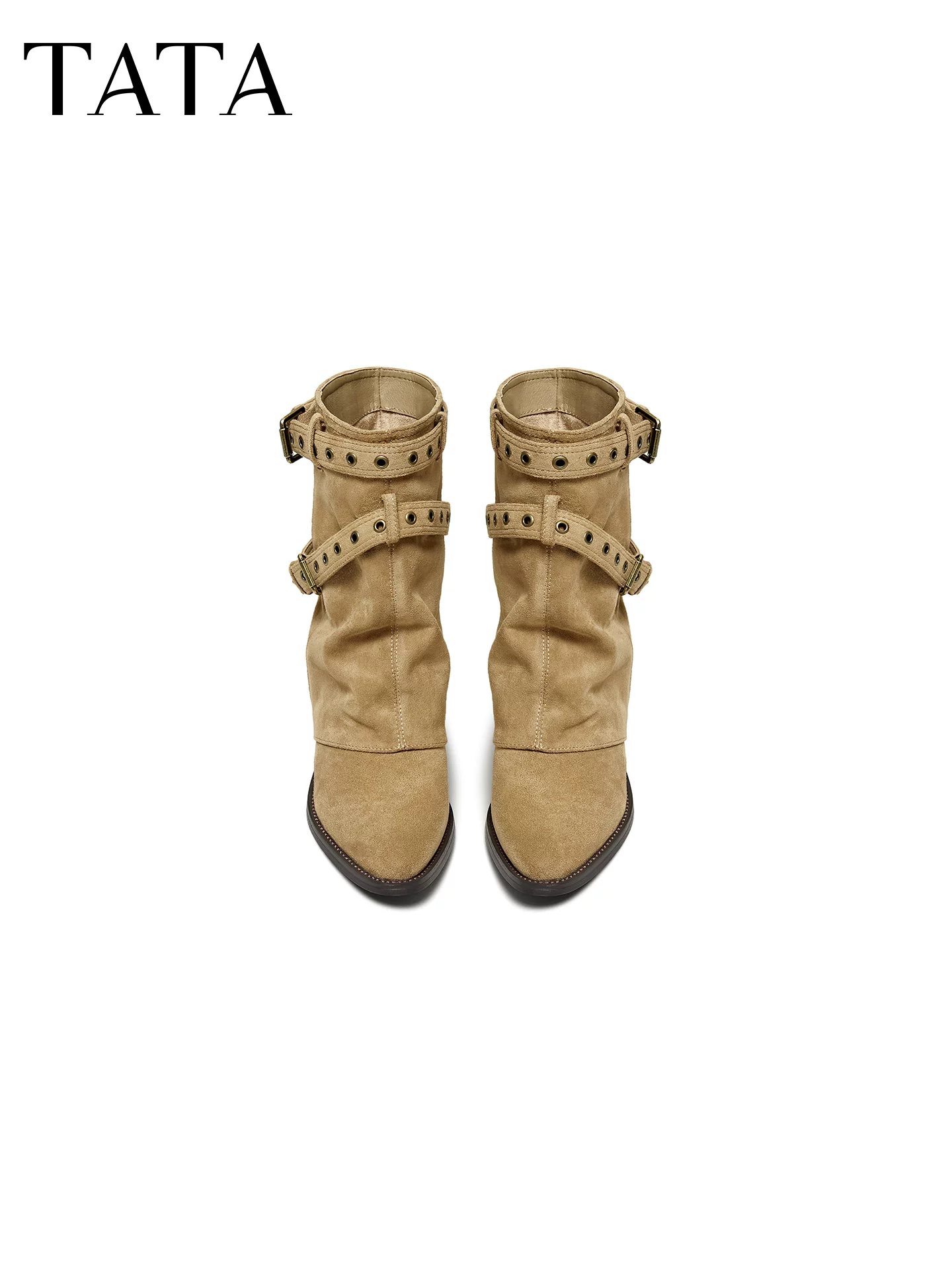 Giày bốt TATA mùa đông 2025 kiểu mới đa năng, kiểu dáng lười, mũi nhọn, kiểu miền Tây, cổ ngắn CKN01DZ5