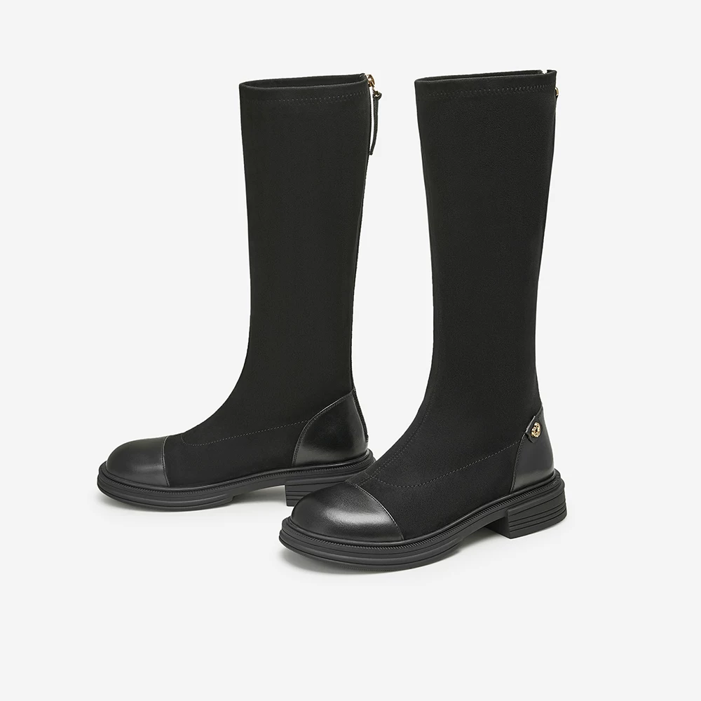 Tata her style bốt đế bằng dài bốt nữ đi làm thời trang bốt dáng ôm mùa đông giày mới WZB02DG4